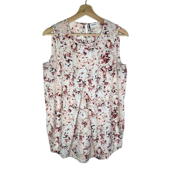 DKNYC Floral Pleated Tulip Scoop Neck Sleeveless Blouse M - Picture 1 of 8